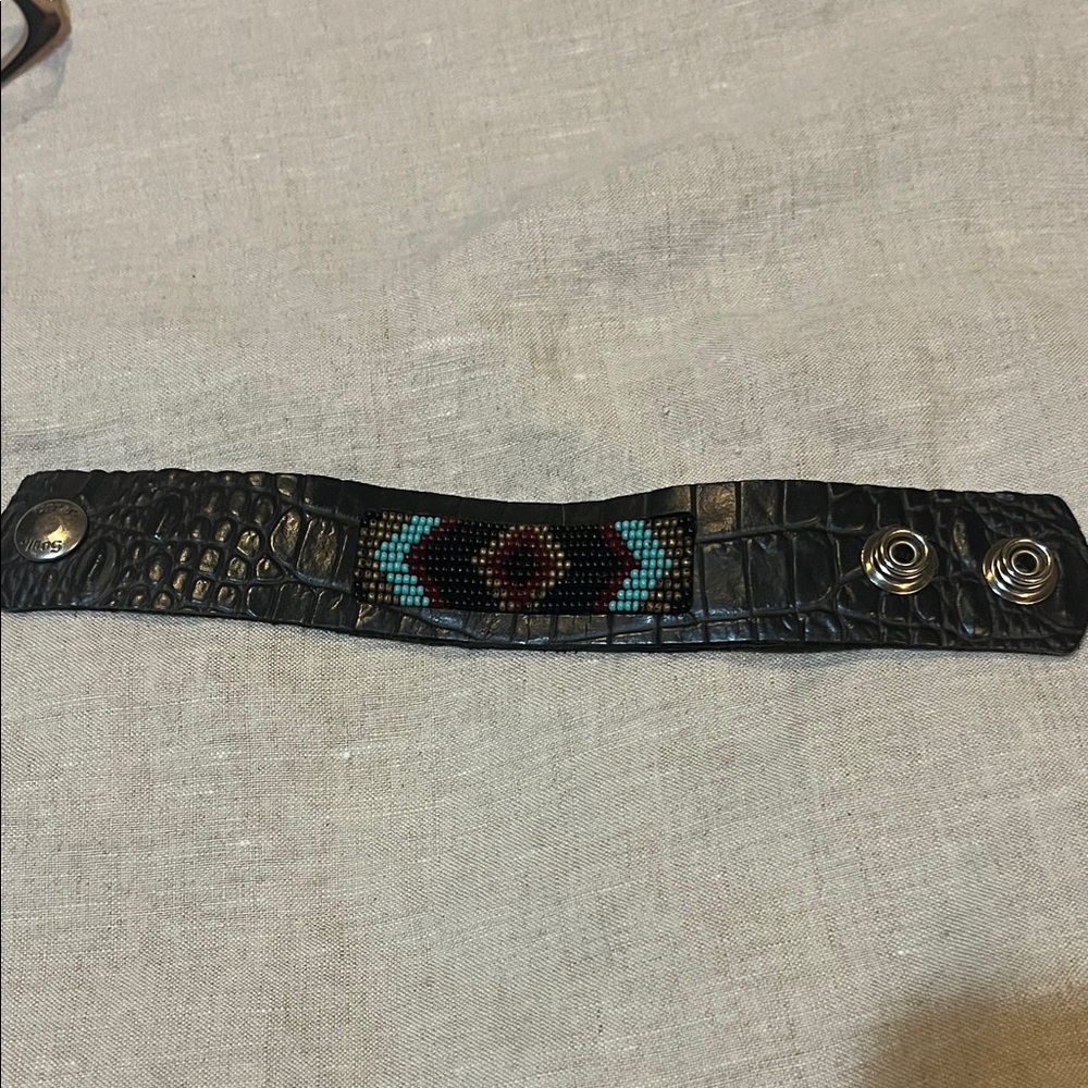 Black and Blue Beaded Leather Bracelet